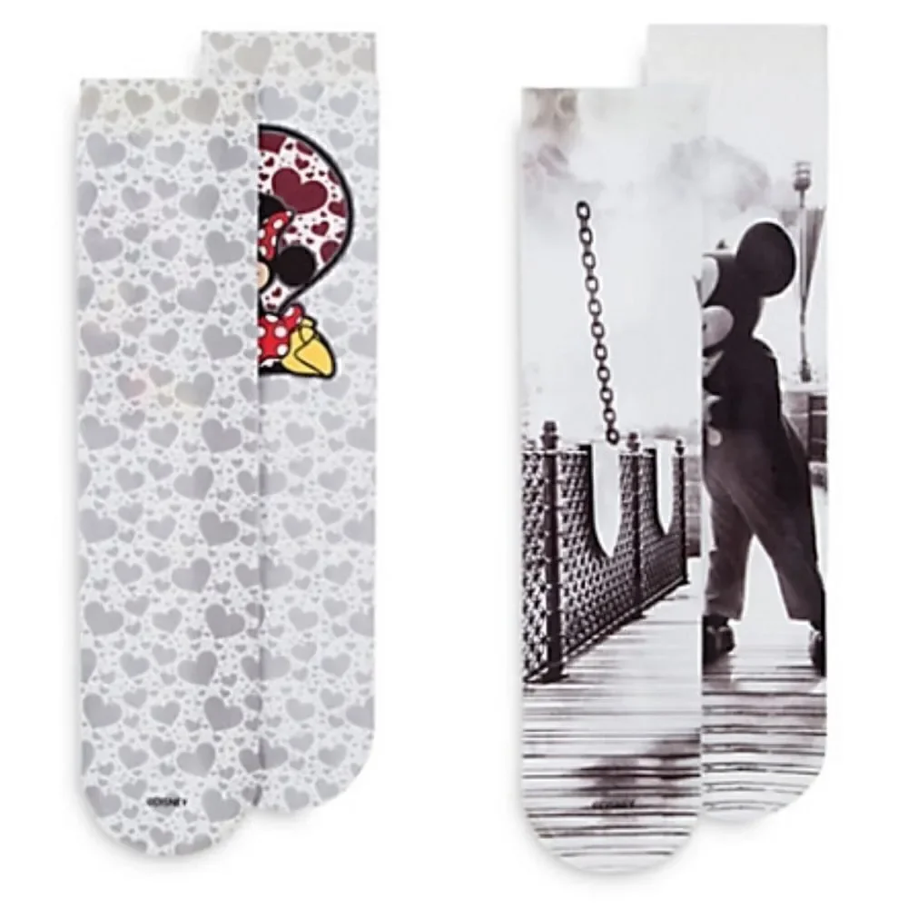 Disney Parks Bundle Mickey Minnie Mouse Set of 2 Pairs of Socks Fuzzy slippers